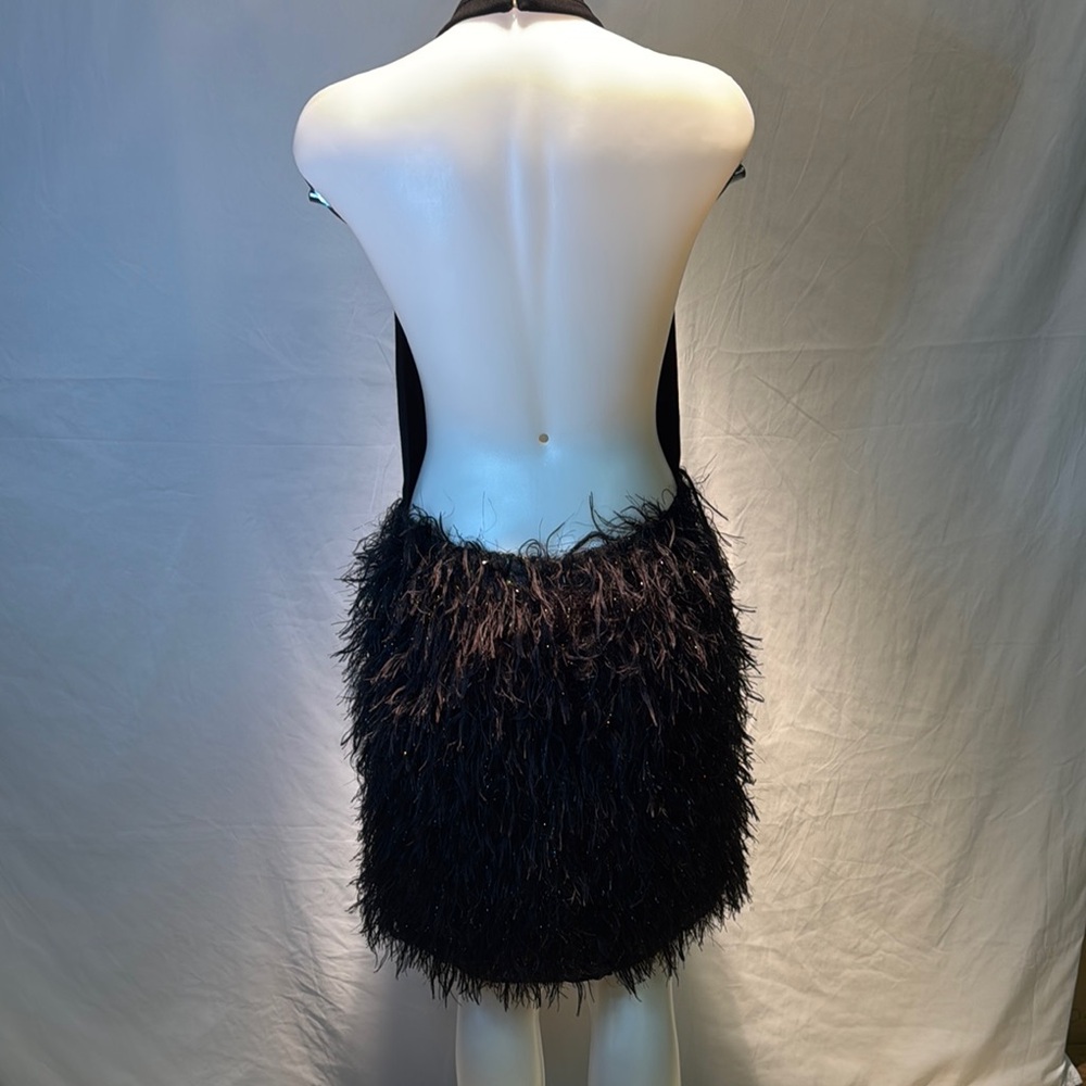 SZ 14 Black Halter Feather Dress - Picture 4 of 12